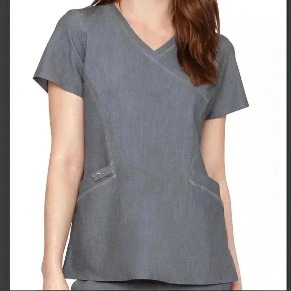 MED COUTURE Touch Mock Wrap Women’s 3-Pocket Scrub Top (7472) - Picture 1 of 10